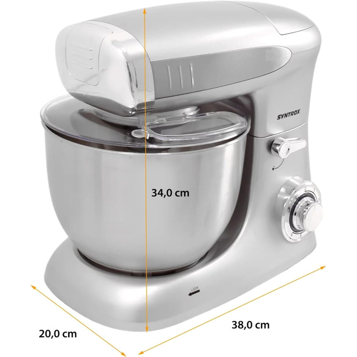 Кухонна машина Syntrox Germany Deluxe 1300 Вт, міксер і м’ясорубка 2-в-1, з аксесуарами, срібляста