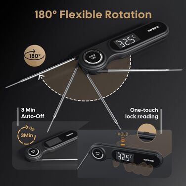 Цифровий термометр для м'яса та гриля Inkbird IHT-21K, швидке зчитування за 0,5 сек, водонепроникний LCD-дисплей IP65 для кухні, BBQ та випікання