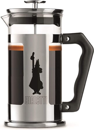 Френч-прес Bialetti Preziosa 1 л, скло та нержавійка, для кави та чаю, 8 чашок, сріблястий, підходить для посудомийки