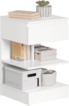 Тумба приліжкова SoBuy FBT49-W, біла, з 1 шухлядою і 3 полицями, 39x65x39 см