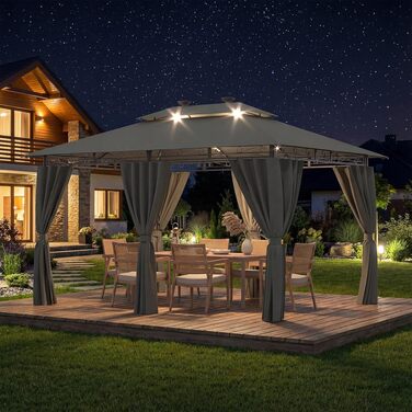 Альтанка садовий Devoko 3x6 м, водонепроникна, зимова, з LED, сіра. Пергола для вечірок до 20 осіб, захист UV 50+