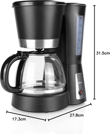 Кавоварка Tristar CM-1236, 1,2 л, з функцією підігріву, чорна, скляний глечик на 12 чашок