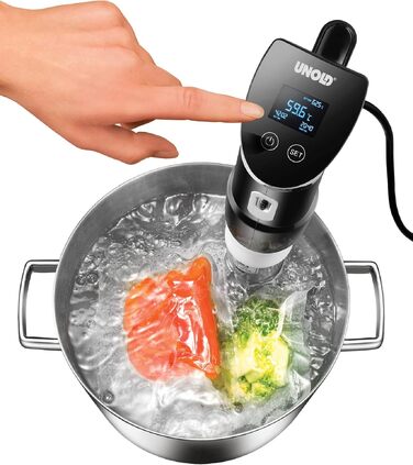 Unold 58915 Sous Vide Stick Time – Погружний су-від для приготування їжі, 1300 Вт, нержавіюча сталь, для каструль від 18 см, точність 0.2°C, до 95°C, 20л