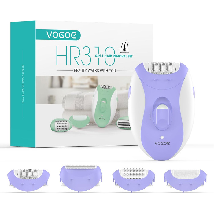 Епілятор VOGOE 4-в-1 для жінок, електричний бездротовий, 21 пінцет, для обличчя, ніг, рук, бікіні, модель HR310, ліловий