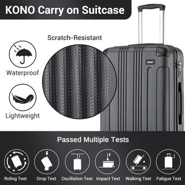 Набір валіз Kono Hard Shell (Сірий) - M, L, XL (3 шт.) - Міцні валізи на колесах для подорожей