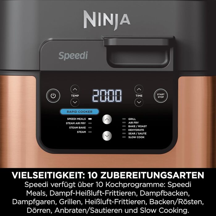 Мультиварка Ninja Speedi 5,7 л, 10-в-1, аерофритюрниця, повільне приготування, гриль, випічка, чорна та мідна ON400EUCP