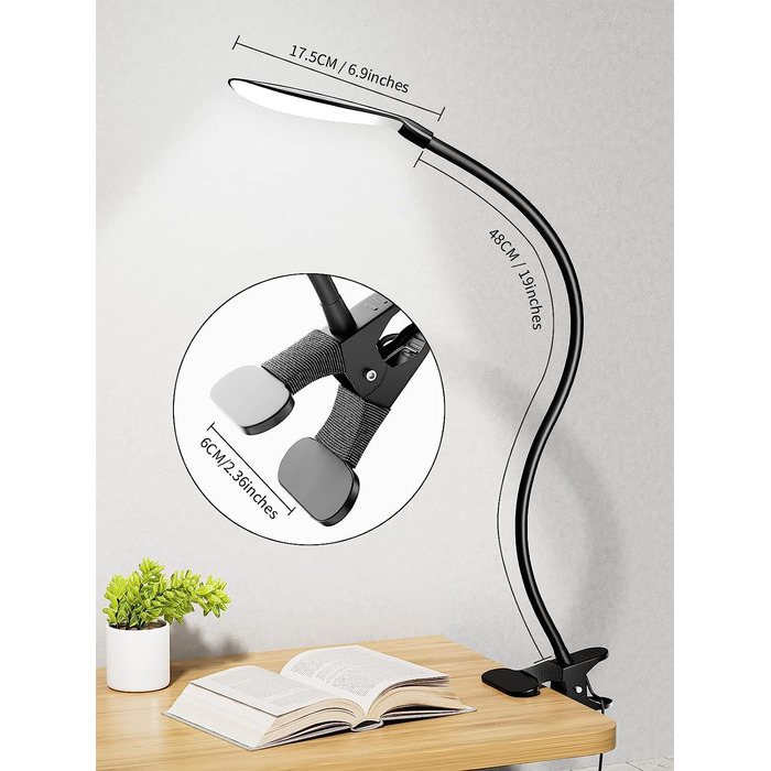 CRLL LED лампа з кліпсою USB для читання, настільна лампа з захистом очей, діммер, 5 кольорів і 5 рівнів яскравості, нічник для дітей, ідеальна для читання, малювання, шиття, манікюру
