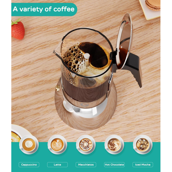 Кавоварка Espresso Gator для плити, мока-каструля з прозорого скла та нержавіючої сталі - кава по-італійськи, 9 чашок (450 мл), нержавіюча сталь