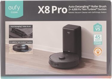 Робот-пилосос eufy X8 Pro з базою для самоочищення і функцією вологого прибирання, Twin-Turbine™ 2×4000 Па, щітка проти заплутування, лазерна навігація iPath™, для твердих підлог і килимів