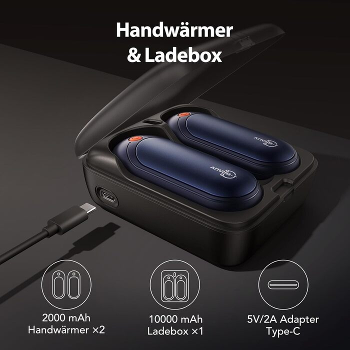 Електричні грілки для рук J-BRAUV 2 шт. 4000mAh з зарядним пристроєм 10000mAh, 3 режими нагріву, USB, до 24 годин, портативні (Золотий)