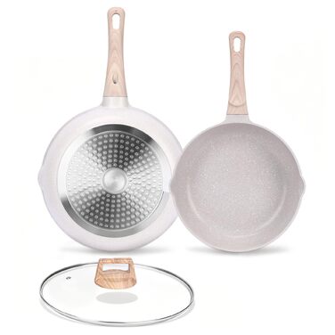 Набір керамічних сковорідок GFTIME 24 та 28 см зі скляними кришками, антипригарне покриття без PFAS та PFOA, для всіх типів плит (включаючи індукційні), підходить для посудомийки
