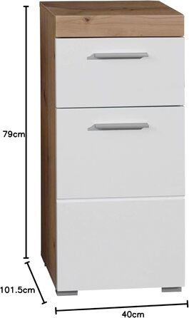 Комод для ванної trendteam Amanda, білий глянець/дуб, 37x79x31 см, 1 дверцята, 1 шухляда, сучасний дизайн