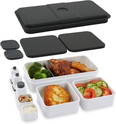 Ланч-система Cloer 800S2-1 Bento Box 15 предметів, XXL 2100 мл, роздільна, з аксесуарами, ланчбокс та контейнер для їжі для дітей і дорослих, білий