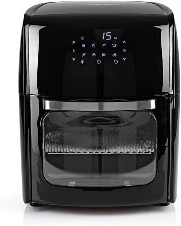 Цифрова аерофритюрниця GOURMETmaxx 12 л XXL з таймером, сенсорним дисплеєм, вертелем та решіткою для запікання, 8 програм, 1800 Вт, чорна, енергозберігаюча, для приготування без жиру
