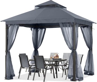 Павільйон садовий ABCCANOPY 2.5x2.5м водонепроникний, з сіткою, зимостійкий, сірий - для вечірок та захисту від сонця та дощу