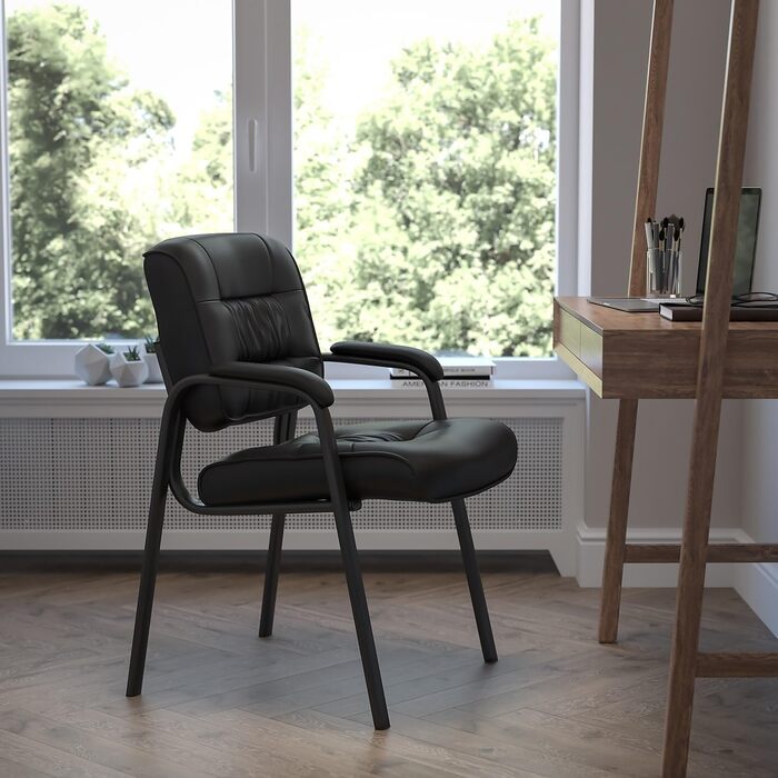 Крісло-табурет Haeger від Flash Furniture з шкіри, з рамою титаново-сірого кольору з порошковим покриттям, чорне, шкіряне сидіння/титановий каркас
