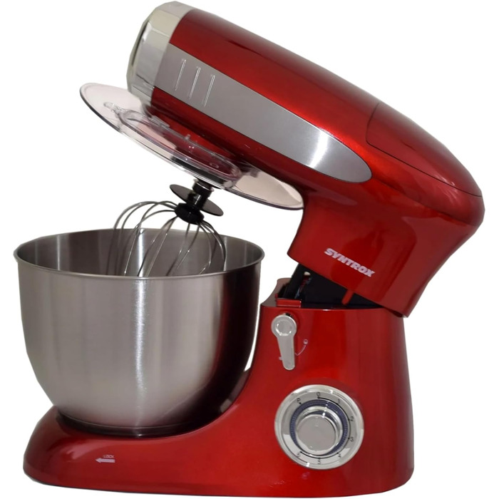 Кухонна машина Syntrox Deluxe 1300 Вт, міксер і м’ясорубка, багатофункціональний кухонний комбайн з насадками, червоний