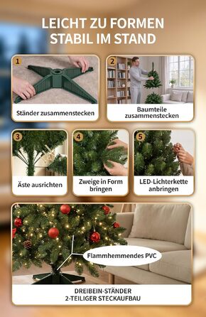 Штучна ялинка 4smile з LED-підсвіткою, 150 см, святкова ялинка з гірлядою (стандарт, 120 см)