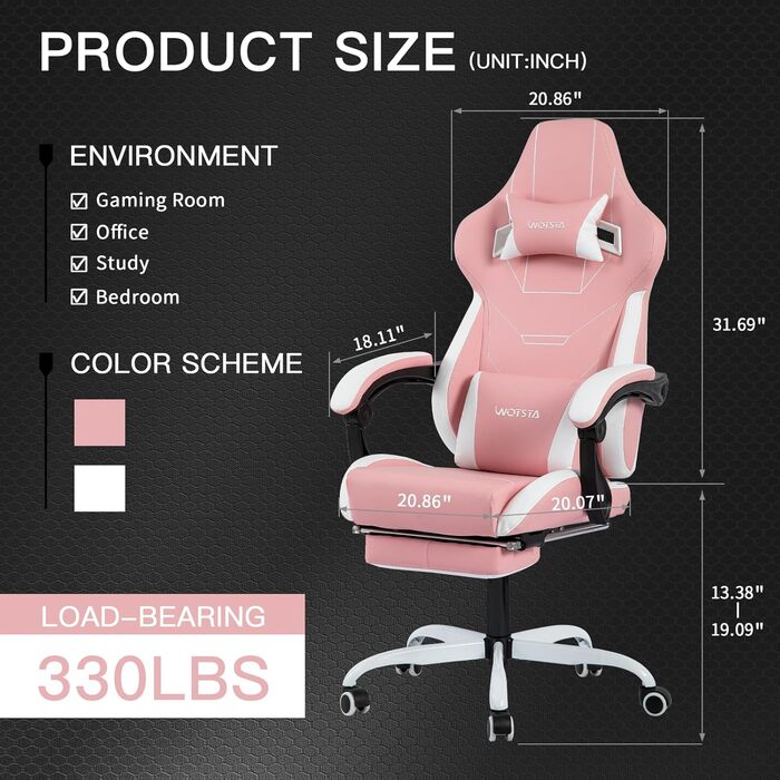 Геймінговий крісло Ergonomischer Gamer Stuhl Bürostuhl з підніжкою, Racing Computerstuhl, регульована висота, з м'якою оббивкою, блакитно-бежевий (рожево-білий)