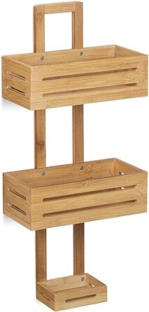 Душова полиця Relaxdays з бамбука, 65x28x15,5 см, підвісна полиця для душу з дерева з 3 відсіками, органайзер для ванної кімнати, антикорозійна, натуральна