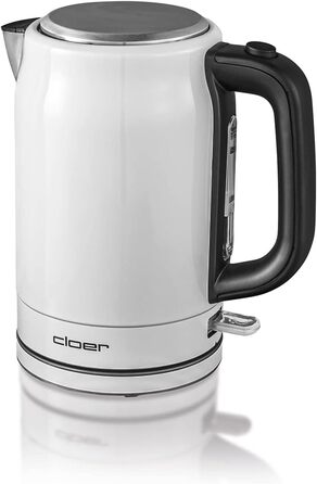 Електрочайник Cloer 4521 з нержавіючої сталі, 2200 Вт, 1,7 л, білий, індикатор рівня води, захист від перегріву