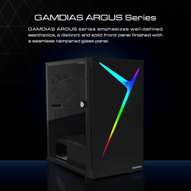 Ігровий корпус для ПК GAMDIAS ARGUS E4 Elite, Mid-Tower ATX, загартоване скло, ARGB підсвічування, 120 мм вентилятор, підтримка ATX