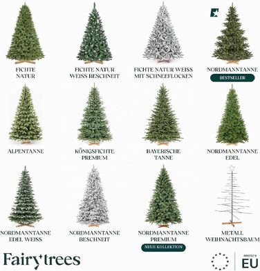 Штучна ялинка FAIRYTREES Nordmann Premium 220 см, білий засніжений сосновий колір, PVC, з натуральними шишками та дерев'яною підставкою