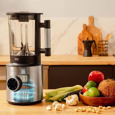 Стаціонарний блендер Cecotec Grand Katana 2700MAX Total Destroy Screen – 2700W, цифровий дисплей, 8-лезове з покриттям з чорного титану, скляна колба 1.8л (Чорний)