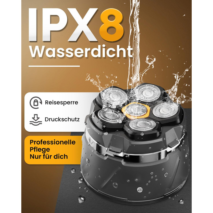 Машинка для гоління голови Glatzen 2026 IPX8, 6D, USB-C, дисплей LED, вологостійка, для сухого та вологого гоління, сіра