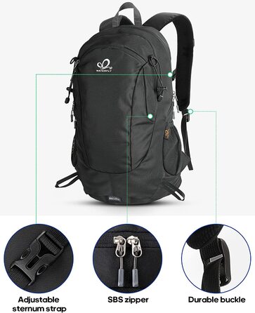 Водонепроникний рюкзак WATERFLY 30 л для трекінгу, подорожей і походів, універсальний туристичний рюкзак для чоловіків та жінок, чорний