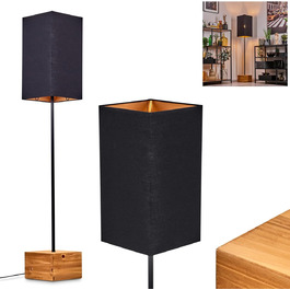 Торшер Geneva, сучасна підлогова лампа зі скандинавським дизайном із дерева, металу та текстилю в кольорах натуральний/чорний/золотий, тканинний абажур, ножний вимикач, висота 150 см, цоколь E27, без лампочки