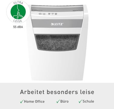 Шредер Leitz IQ Office S: Безпека P4, 12 листів, тиха робота, для офісу, білий
