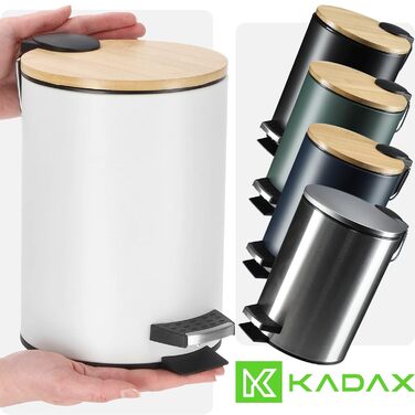Смітник для ванної KADAX 3 л з педаллю і бамбуковою кришкою, білий, косметичний відро для сміття з виймаємим контейнером, 5 кольорів