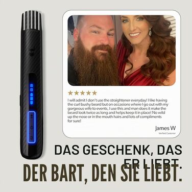 Електрична щітка для вирівнювання та догляду за бородою The Beard Struggle Carbon X, бездротовий випрямляч для бороди з 3 рівнями нагріву та захисним чохлом