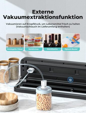 Вакууматор 5 в 1 для продуктів, вакуумний пакувальник з 10 пакетами та шлангом, пристрій для запаювання пакетів (шов 30 см)
