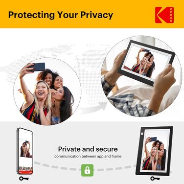 Цифровий фоторамка Kodak 10.1 дюйма з IPS-екраном, відтворення фото/музики/відео, USB/SD, календар, будильник, з пультом дистанційного керування, чорний