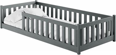 Дитяче ліжко Kids Collective Kinderbett з бортиками та ламелями, 90x190 см, сірий графіт | Ліжко-платформа, Монтессорі, для дітей та підлітків