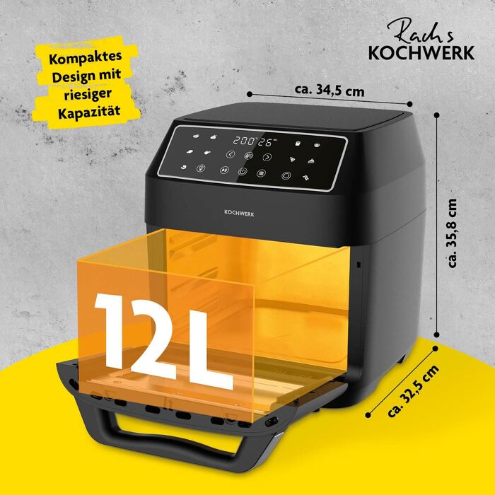 Аерофритюрниця Rachs KOCHWERK Vario-Doppelkammer з подвійною камерою на 9-12 л, 2700 Вт, сенсорне керування, 8 програм, Smart-Cook, чорна