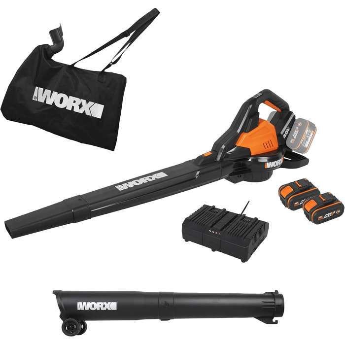 WORX WG505E Trivac: Електричний повітродув та пилосос для листя 3000 Вт – 3-в-1 (повітродув, пилосос, мульчер) – швидкість повітря 335 км/год, об'єм всмоктування 600 м³/год – з мішком 45 л