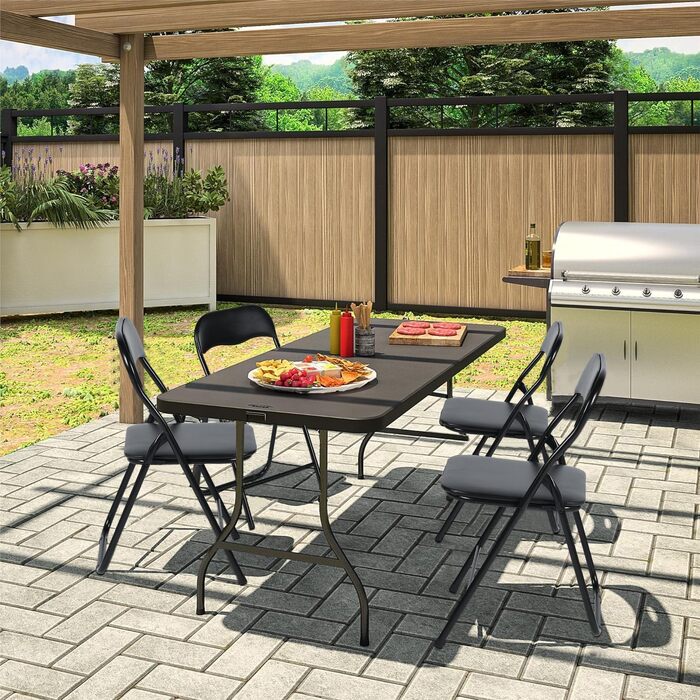 Набір складаних стільців EGGREE (8 шт) з металевим каркасом та м'яким PVC-сидінням, ергономічні стільці для кемпінгу, офісу та тераси, чорні, до 110 кг