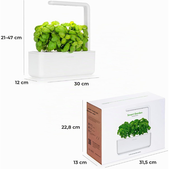 Click and Grow Growbox Smart Garden: Розумний сад для вирощування зелені вдома (3 капсули) - Білий