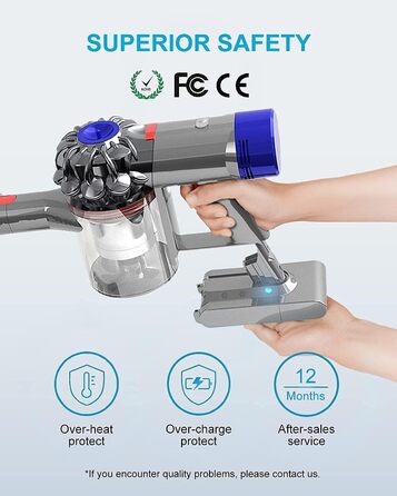 Акумулятор DTK 4000mAh 21.6V для пилососа Dyson V8 (SV10) Absolute, Animal, Fluffy, Motorhead, Slim, Total Clean, Extra, бездротовий ручний