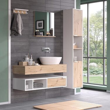 Дзеркало для ванної Vicco Henri, біле/дуб артізан, 50x51.6 см з полицею