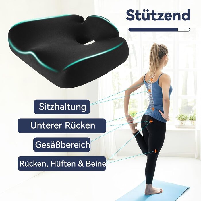 Подушка для сидіння з піни Memory Foam SKYNY для офісного крісла, автомобіля та інвалідного візка - велика, знімний гіпоалергенний чохол