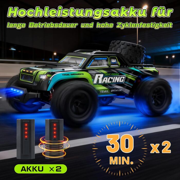 RC Автомобіль 1:18 - Швидкісний позашляховик 2.4GHz з LED підсвіткою, 2 батареї, 25 км/год, для хлопчиків від 3 років