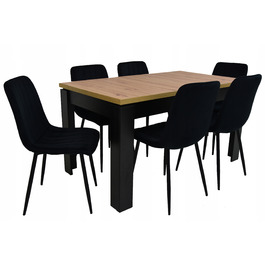 Комплект: 6 стільців з чорного велюру IK-13 та стіл ARTISAN 80x140/180