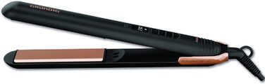 Випрямляч для волосся GRUNDIG Naturashine HS 7030, іонний, керамічний, 6 режимів, 130–230°C, захист волосся, чорний/рожеве золото