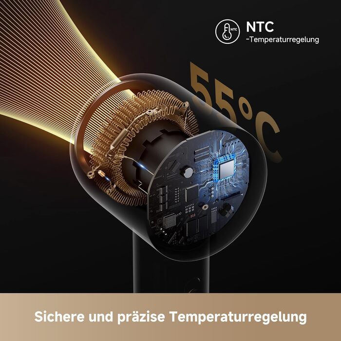 Фен DREAME Hair High-Speed: 3 насадки, регулювання температури NTC, 300 млн негативних іонів, 110 000 обертів/хв, 336 г, Gold, Glory Mix