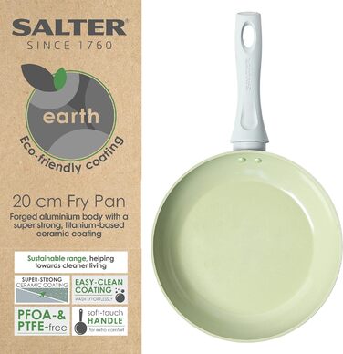 Сковорода Salter Earth 20 см, керамічна антипригарна, індукційна, без PFOA/PFAS/PTFE, легке очищення, бакелітова ручка