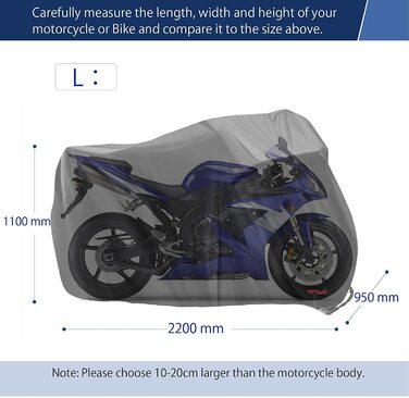 Чохол для мотоцикла Limirror, складаний, водонепроникний, для Harley-Davidson, Honda, Suzuki, захисна накидка для вулиці та приміщення, чорний, розмір L (220x95x110 см)